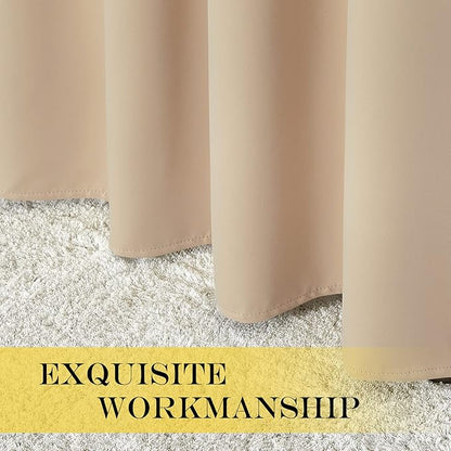 NICETOWN Blackout Bedroom Curtain Extra Wide 63 inches Long, Grommet Window Treatment Thermal Insulated Sound Reducing Window Treatment for Bedroom, Biscotti Beige, 1 Panel, W100 x L63