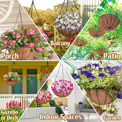 ZeeDix 3 Pack 10 Inch Metal Round Hanging Planter Basket with Coconut Liners Replacement, Hanging planters Baskets with Natural Coco Liner for Outdoor Indoor Planters Flowers Vegetables