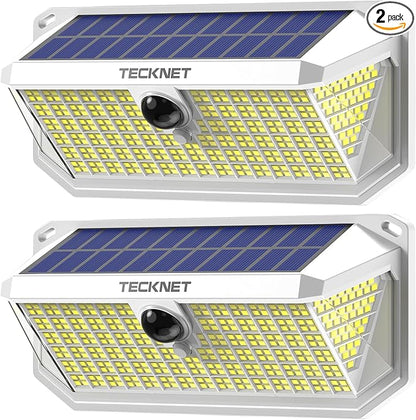 TECKNET 461 LED Solar Powered Outdoor Lights, 270° Angle & 3 Lighting Modes Motion Sensor Light Outdoor, Security Solar Lights Waterproof - 2 Pack, White, Cold Light