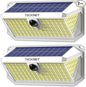 TECKNET 461 LED Solar Powered Outdoor Lights, 270° Angle & 3 Lighting Modes Motion Sensor Light Outdoor, Security Solar Lights Waterproof - 2 Pack, White, Cold Light