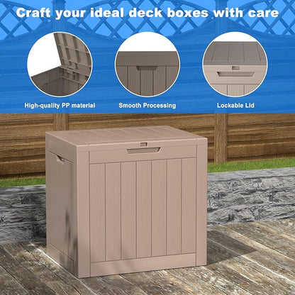 36 Gallon Outdoor Deck Box, Lockable Waterproof Outdoor Storage Boxes For Garden Tools,Indoor Cushions,Accessories Outside Storage Resin Weatherproof Container(Grey)