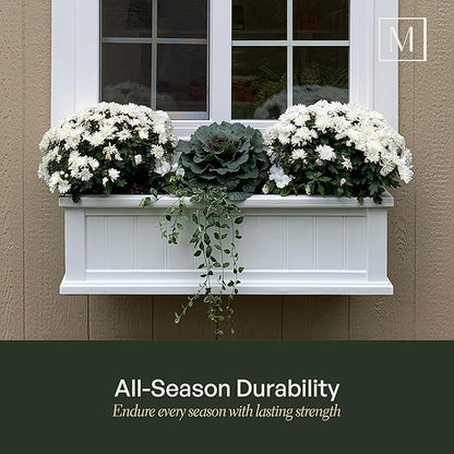 Mayne Cape Cod 4ft Window Box - White - 48in L x 11in W x 10.8in H - Polyethylene - Built-in Water Reservoir (4841-W)