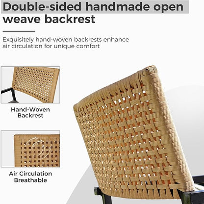 Grand Patio Outdoor Dining Chair Set of 2, 2-Piece Stackable Wicker Chairs with Cushions and Armrest for Restaurant, Garden, Porch, Lawn and Poolside