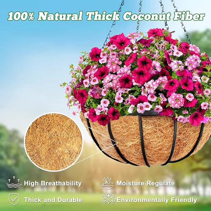 Y&M 2pcs 20“ Round Coconut Fiber Liner, 20'' Coco Liner Pre-Formed Replacement for Wall Hanging Planter Basket