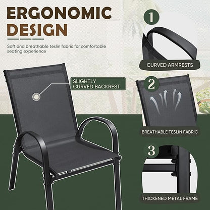 Flamaker Patio Chairs Stackable Dining Chairs Set of 4 Metal and Teslin Outdoor Chairs for Lawn Deck Porch Balcony (Black)