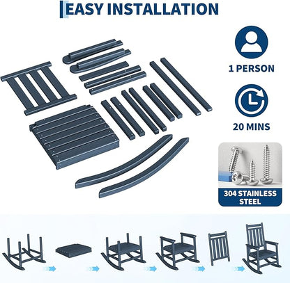 HDPE Rocking Chair Outdoor Set of 6 - Poly High Back Porch Rocker Chairs for Adults - All Weather Resistant Furniture for Patio Front Porch - Navy Blue