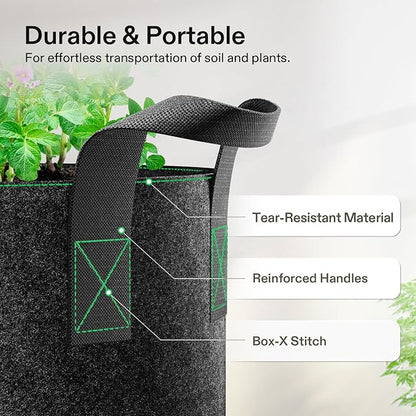 VIVOSUN 5-Pack 20 Gallon Plant Grow Bags, Heavy Duty Thickened Nonwoven Fabric Pots with Handles