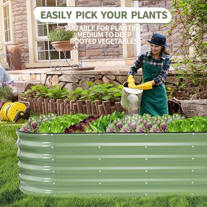Galvanized Raised Garden Bed Outdoor- 2 Pcs Raised Beds for Gardening| Metal Planter Box, Steel Raised Garden Bed Kit with Gloves for Vegetables, Flower, Herbs (6x2x1.4FT, Green)