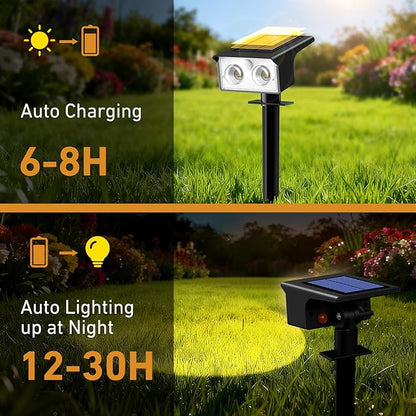 btfarm Solar Spot Lights Outdoor Waterproof, 3 Modes Motion Sensor Lights, Solar Powered Spotlights 2-in-1 Auto On/Off for Outside Pathway Yard Garden Landscape Lighting, Warm White