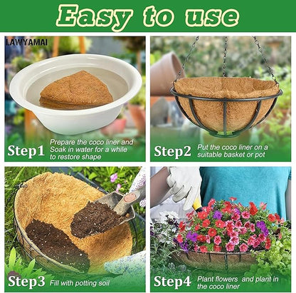 Y&M 2pcs 18“ Round Coconut Fiber Liner, 18'' Coco Liner Pre-Formed Replacement for Wall Hanging Planter Basket