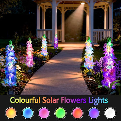 Solar Garden Lights, Solar Delphinium Flowers Lights 8 Pack 160 LEDs, Waterproof Outdoor Light Two Lighting Modes for Wedding Party Garden Yard Patio Lawn Decor and Gift for Mother