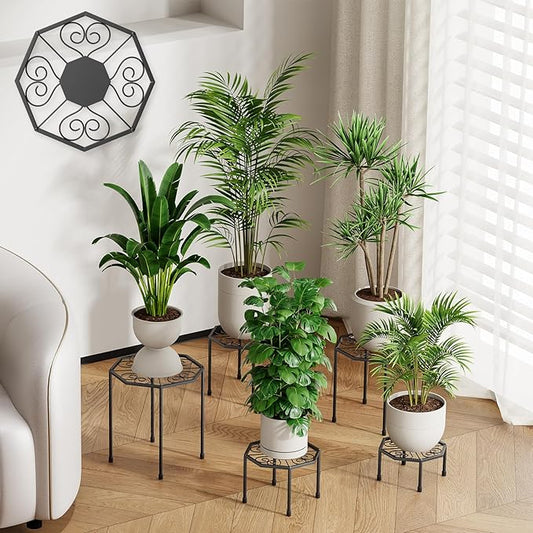 5-Pack Metal Plant Stands for Outdoor Indoor, Anti-Rust Iron Flower Pot Stand, Heavy Duty Plant Pot Shelf for Multiple Plant, Decoration Racks for Home, Patio & Garden (Black)