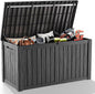 ROJIK Outdoor Storage Housing Deck Box - Waterproof Patio Furniture, Garden Tools, Cushions, Pool Accessories Storage Bench with Lockable Lid and Side Handles (Black 158 Gal)
