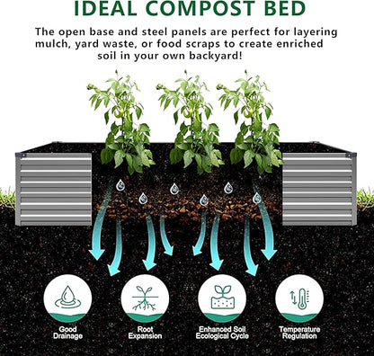 12x4x1.5FT Galvanized Raised Garden Bed,Vegetable Boxes-Rectangle Metal Flower Box,Large Planter Raised Beds Outdoor Garden for Planting,Fruit,Herb-Silver