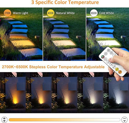 MEIHUA 6 in 1 Solar Spot Lights Outdoor, Solar Landscape Spotlights 2700K/4000K/6500K, 3 Brightness & Remote Control, IP66 Waterproof Spotlights Outdoor Garden for Pathway Driveway Tree