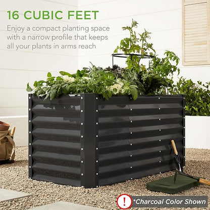 Best Choice Products 4x2x2ft Outdoor Metal Raised Garden Bed, Deep Root Box Planter for Vegetables, Flowers, Herbs, 119 Gallon Capacity, 100% Non Toxic Materials - Dark Green