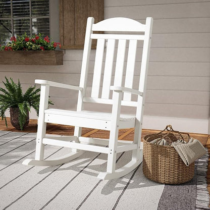 Devoko HDPE Rocking Chair Plastic Outdoor Indoor Patio Rocker Chair High Back All Weather Rocker for Patio Backyard Porch Garden (White)