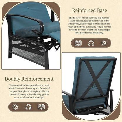 Oakcloud Adjustable Outdoor Lounge Chair Metal Patio Relaxing Recliner Chair with Removable Cushions(Peacock Blue)