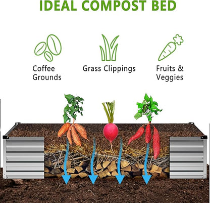 2PCS 8x4x1FT Galvanized Raised Garden Bed Kit,Vegetable Boxes-Rectangle Metal Flower Box,Large Planter Raised Beds Outdoor Garden for Planting,Fruit,Herb-Silver