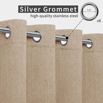Easy-Going Linen Look Outdoor Curtains Waterproof Windproof Porch Curtains, Soft Thicken Outdoor Privacy Curtains for Patio, Gazebo, Grommet Top and Tab Bottom Drape, 1 Panel, 54x120 inch, Beige