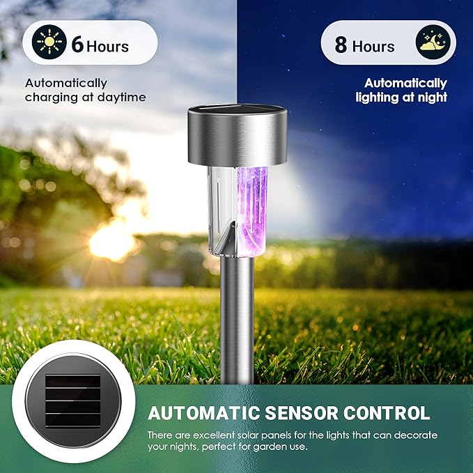 GIGALUMI Solar Lights Outdoor Waterproof, 12 Pack, Stainless Steel LED Solar Garden Lights for Patio, Lawn, Yard and Landscape, Garden Decor Patio Decor,Multicolor