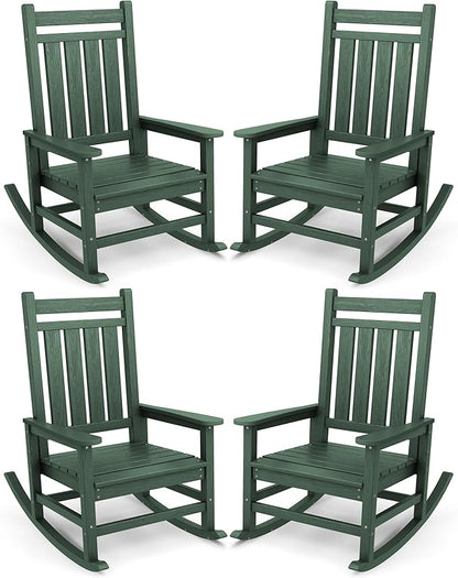 SERWALL Oversized Outdoor Rocking Chair Set of 4, HDPE Rocker for Adults, Patio Rocking Chairs for Porch, Green