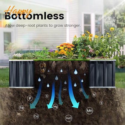 KING BIRD Raised Garden Bed 68" x 36" x 18" Heightened Galvanized Steel Metal Planter Box Outdoor for Deep-Rooted Vegetables, Flowers, Large Raised Bed Kit (Dark Grey)