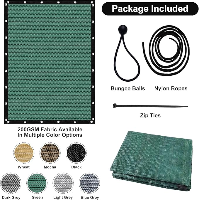 Artpuch 90% Sun Shade Cloth, 6 x 8 FT Pergola Shade Cover Canopy with Grommets, Sun Screen Fabric Tarp for Patio, Outdoor, Garden, Backyard, Green