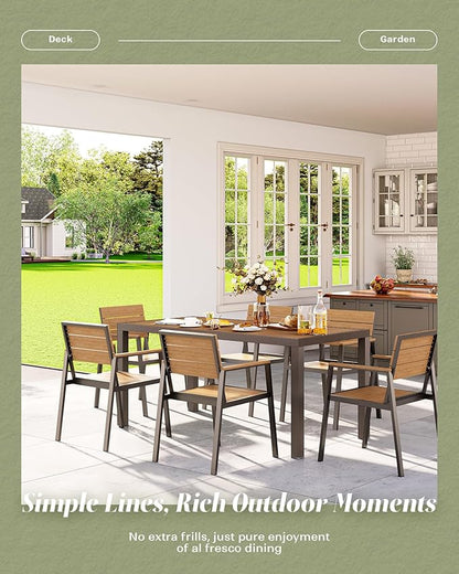 5-Piece Outdoor Dining Set, Aluminum Dining Table Set for 4, Patio Table and Chairs Set with Umbrella Hole, All Weather HDPS Outdoor Table and Chairs for 4 (Gray-Teak)