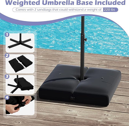 Tangkula 10ft Solar LED Patio Umbrella with Base, Offset Cantilever Outdoor Umbrella with 32 LED Lights, Infinite Tilt, 360 Degree Rotation, Crank Handle for Pool Deck Garden Backyard (Gray)