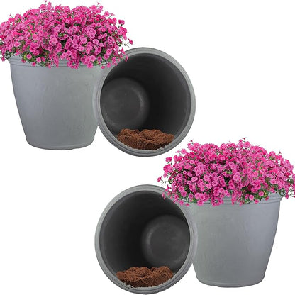 Sunnydaze 20-Inch Anjelica Large Plastic Pot for Plants - Outdoor Double-Walled Large Plastic Planter with Drillable Drainage Holes - Light Gray - 4pk