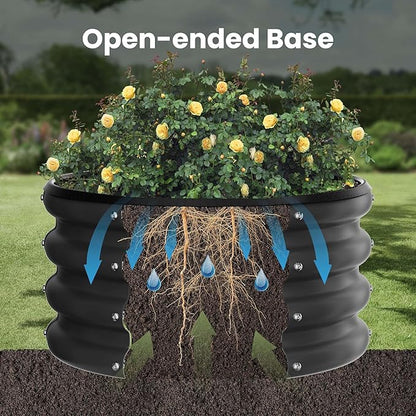 ZXZYHFTY Round Galvanized Raised Garden Bed kit,Black Outdoor Garden Raised Planter Box, Round Large Metal Raised Garden Beds for Vegetable 2 * 2 * 1ft 2 Pcs