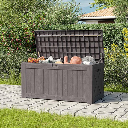 Patiowell 120 Gallon Large Deck Box, Outdoor Lockable Storage Box for Gardening Tools, Waterproof Deck Box for Patio Furniture, Brown