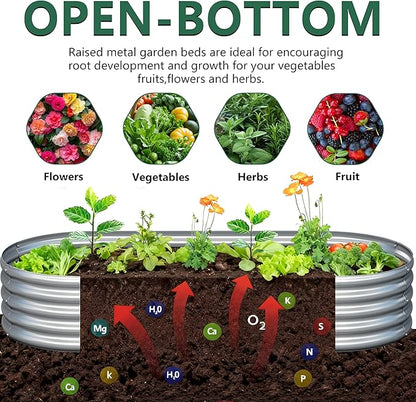 2PCS 8x2x1FT Galvanized Raised Garden Bed Kit,Vegetable Boxes-Oval Metal Flower Box,Large Planter Raised Beds Outdoor Garden for Planting,Fruit,Herb-Silver