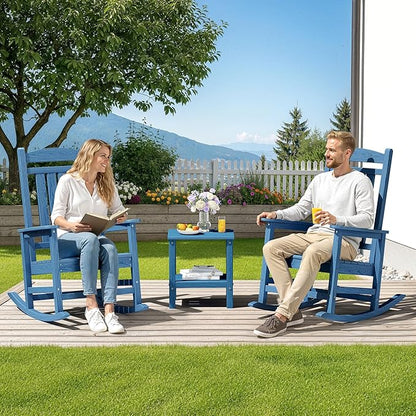 SERWALL Rocking Chairs Set of 4, HDPE Outdoor Rocking Chair, All-Weather Porch Rockers for Patio, Blue