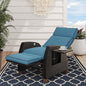 Grand patio Outdoor Recliner Chair Patio 150° Lay Flat Recliner with Flip Table Wicker Reclining Lounge Chair Peacock Blue