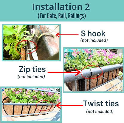 LaLaGreen Outdoor Wall Planter - 6 Pack, 30 Inch Large Metal Basket with Coco Liner, Long Window Flower Box Deck Railings Hanging Horse Trough Balcony Plant Pot Garden Fence Balcony Patio Rail