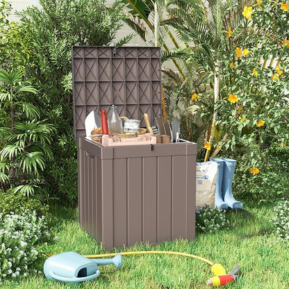 EasyUp 50 Gallon Deck Box Outdoor Storage Box for Patio Furniture,Outdoor Cushions,Garden Tools and Pool Supplies,Waterproof,Resin（Gray）