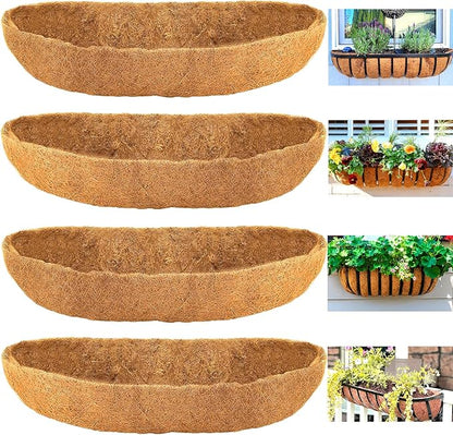 Coco Liners for Planters - 4 Pack 36 Inch Trough Coconut Liners for Planters, Window Box Coco Liners, 100% Natural Coconut Fiber Liners for Wall Hanging Basket, Window Box, Fence Baskets