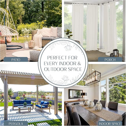 Elrene Home Fashions Matine Weatherproof Tab-Top Indoor/Outdoor Solid Color Curtain Panel for Porch, Pergola, Patio, Deck, 52”W x 95”L, Ivory