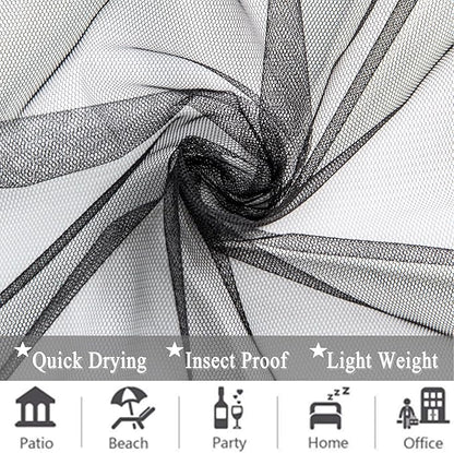 10 x 10 Outdoor Black Tulle Backdrop Curtains Waterproof Voile Sheer Screen Breathable Mash Netting Light Filtering Privacy Curtains for Patio Porch Yard Pergola Gazebo, 2 Panels