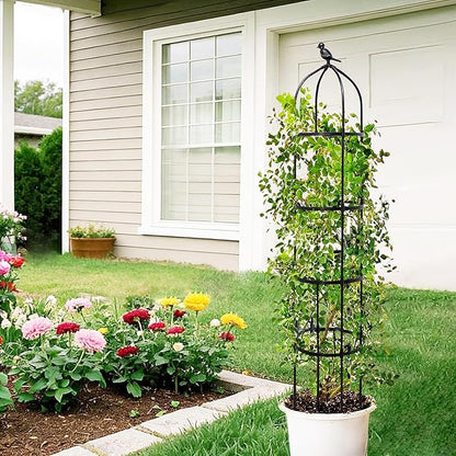 4-Pack 6FT Garden Obelisk Trellis for Climbing Plants,Adjustable 4-Tier Metal Plant Support,Rustproof Outdoor Plant Tower with 3 Decorative Tops for Roses,Tomatoes,Clematis & Vines,Black
