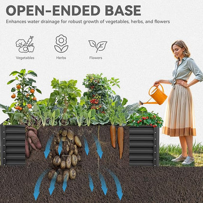 YITAHOME 6x3x2ft Outdoor Raised Garden Bed Kit, Large Metal Patio Planter Box with Gloves, Support Rod for Plants Vegetables Flowers, Black