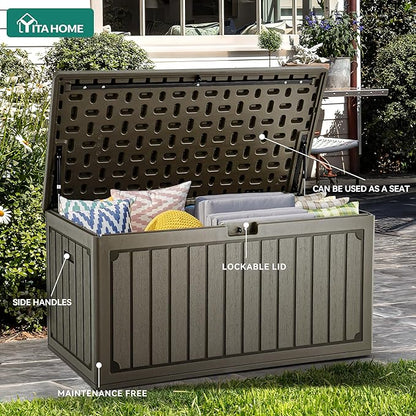 YITAHOME 90 Gallon Large Deck Box with Side Handles, Outdoor Double-Wall Storage for Patio Furniture Cushions, Garden Pool Accessories, Waterproof & Lockable