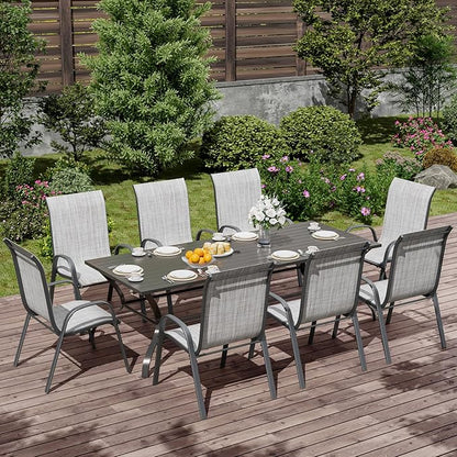 UDPATIO Patio Chairs Set of 8, Stackable Outdoor Dining Chairs with High Back, Breathable Textilene Fabric Outdoor Chair All Weather, 350LBS Capacity for Garden, Backyard (Light Grey)