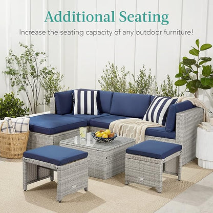 Best Choice Products Set of 2 Wicker Ottomans, Multipurpose Outdoor Furniture for Patio, Backyard, Additional Seating, Footrest, Side Table w/Removable Cushions, Steel Frame - Black/Black
