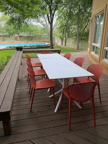 2xhome Patio Dining Chair | Modern Stackable Outdoor Pool Side Chair | Weather Resistant Plastic for Yard, Porch, Balcony, Kitchen, Orange, Single, Set of 1