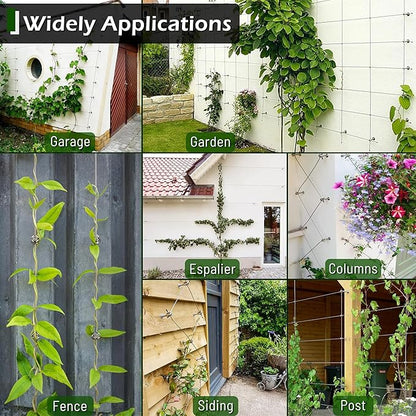 Wire Trellis for Climbing Plants Outdoor, 30-Set Wall Wire Trellis Kit with 1/8in x 150ft Stainless Steel Cable & Cutter, T316 Espalier System for Fence and Garden DIY Projects
