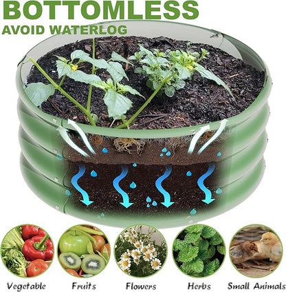 3Pcs 2X2X1ft Round Raised Garden Bed Kit,Galvanized Raised Garden Beds Outdoor, Metal Planter Box Steel Kit Flower Herb,Vegetables..Grass Green