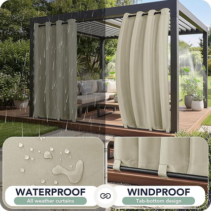 Outdoor Curtains for Patio Waterproof 6 Panels - Windproof, Privacy, Weatherproof Outside Drapes for Gazebo Pergola Porch, Grommet Top and Tab Bottom, 54x108 Inch, Taupe